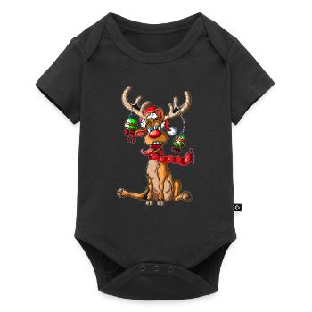 Reindeer decorated at Christmas baubles - Baby Premium short-sleeve bodysuit - black - Front