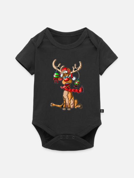 Reindeer decorated at Christmas baubles - Baby Premium short-sleeve bodysuit - black