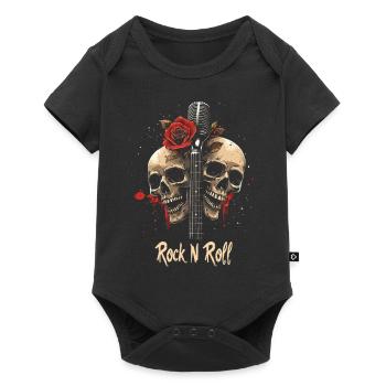 Rock N Roll Skull Electric Guitar Rose Music Rocker - Baby Premium short-sleeve bodysuit - black - Front