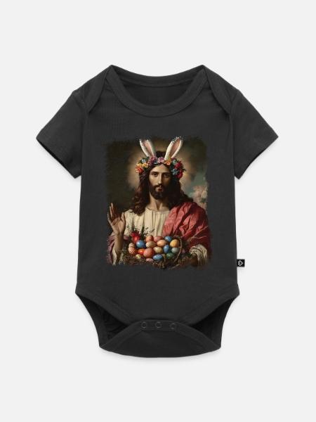 Jésus-Christ à Pâques avec des œufs de Pâques - Body à manches courtes Premium Bébé - noir