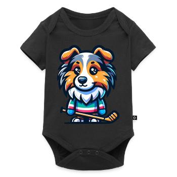 Hockey Sheltie Comic Dog Hockey - Baby Premium short-sleeve bodysuit - black - Front
