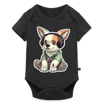 A cute dog playing video games - Baby Premium short-sleeve bodysuit - black - Front