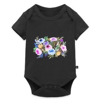 Aquarell Strauss Blumen mit farbigen Blüten - Baby Premium Kurzarmbody - Schwarz - Vorne