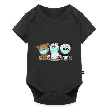 Grizzly Bär Polar Bär Panda Bär mit Mundschutz - Baby Premium Kurzarmbody - Schwarz - Vorne