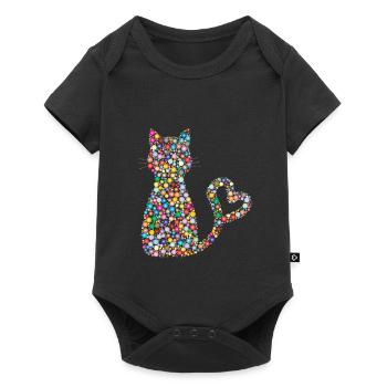 Kreis Muster Katze mit Herz Schwanz Schweif - Baby Premium Kurzarmbody - Schwarz - Vorne