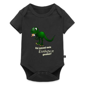 Dino T-Rex frisst ein Einhorn lustiges Geschenk - Baby Premium Kurzarmbody - Schwarz - Vorne