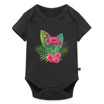 Flamingo, Blumen, Natur; Stylische Geschenkidee - Baby Premium Kurzarmbody - Schwarz - Vorne