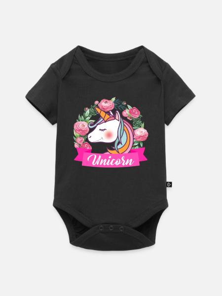 Unicorn bloemen - Premium babyrompertje met korte mouwen  - zwart