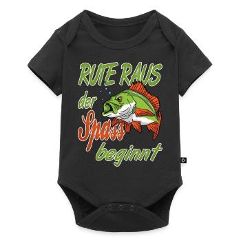 Rute Raus Der Spass Beginnt für einen Angler - Baby Premium Kurzarmbody - Schwarz - Vorne