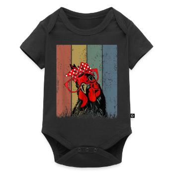 Cute girl chicken with bandana headband glasses - Baby Premium short-sleeve bodysuit - black - Front