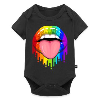 LGBT Bouche avec langue arc-en-ciel LGBTQ Gay Pride - Body à manches courtes Premium Bébé - noir - Devant