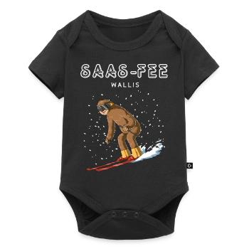 Saas Fee Wallis Schweiz Retro Ski Snowboard - Baby Premium Kurzarmbody - Schwarz - Vorne