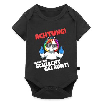Achtung Chronisch Schlecht Gelauntes Einhorn - Baby Premium Kurzarmbody - Schwarz - Vorne