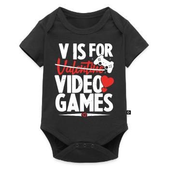 V Is For Video Games Funny Valentines Day - Baby Premium short-sleeve bodysuit - black - Front