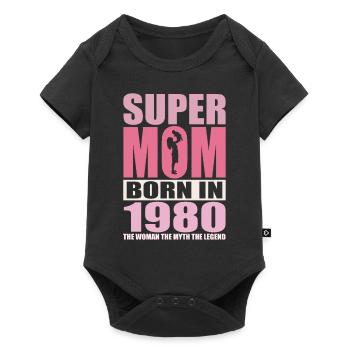 Mama Geburtstag 1980 | Super Mom - Baby Premium Kurzarmbody - Schwarz - Vorne