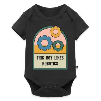 Un garçon aime la robotique, ingénieur mécanicien - Body à manches courtes Premium Bébé - noir - Devant