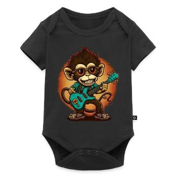 Affe Schimpanse spielt Acousitc Rock Gitarre - Baby Premium Kurzarmbody - Schwarz - Vorne