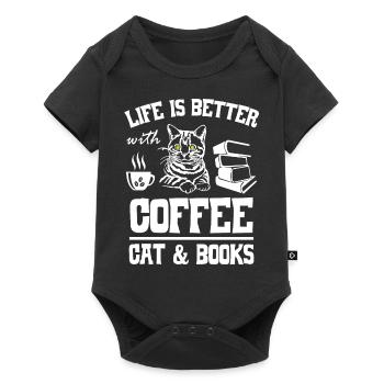 La vie est meilleure avec le chat au café et les livres - Body à manches courtes Premium Bébé - noir - Devant