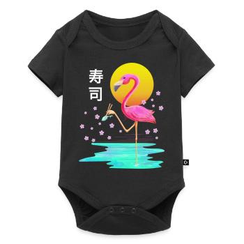 Flamingo Eating Sushi Vaporwave Aesthetic Japanese - Baby Premium short-sleeve bodysuit - black - Front