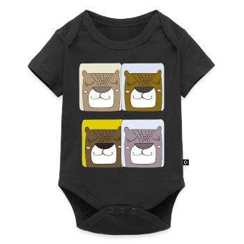 bären 4fach - Baby Premium Kurzarmbody - Schwarz - Vorne