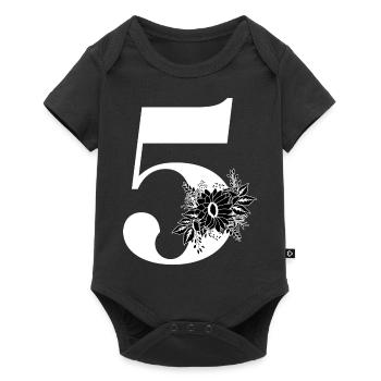 Nummer 5 Schwarze Blumen - 5. Blumenjubiläum - Baby Premium Kurzarmbody - Schwarz - Vorne