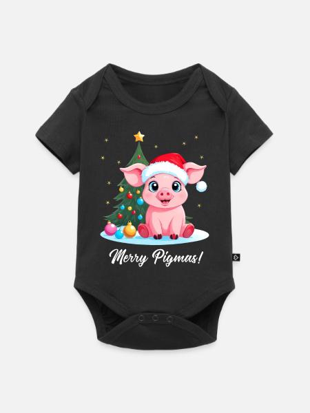 Schwein Weihnachten Landwirt Merry Pigmas - Baby Premium Kurzarmbody - Schwarz