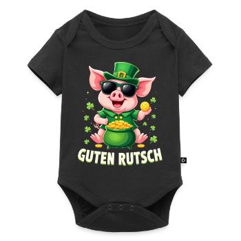 Guten Rutsch Silvester Neujahr Glücksschwein - Baby Premium Kurzarmbody - Schwarz - Vorne