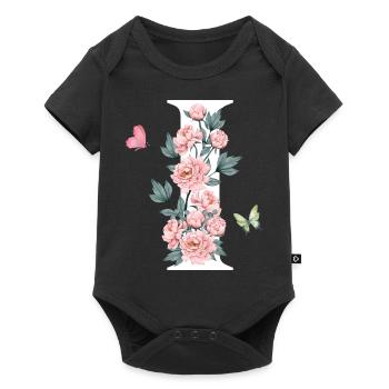 Letter i pink flowers - Baby Premium short-sleeve bodysuit - black - Front