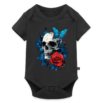 Skull Skull Butterfly Rose Flower - Baby Premium short-sleeve bodysuit - black - Front