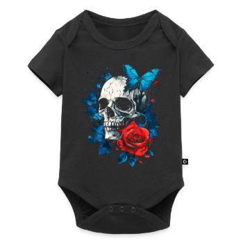 Skull Skull Butterfly Rose Flower - Baby Premium short-sleeve bodysuit - black - Front