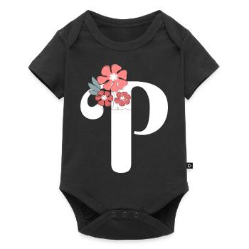 Lettre p fleurs minimalistes - Body à manches courtes Premium Bébé - noir - Devant