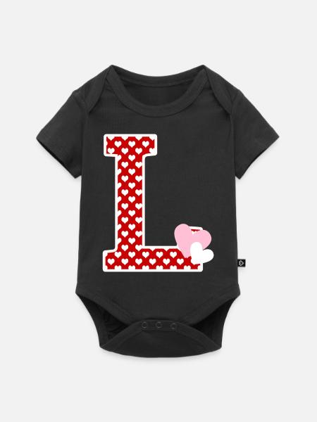 Buchstabe l Herz - Baby Premium Kurzarmbody - Schwarz
