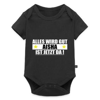 Aisha Nom Prénom Anniversaire - Body à manches courtes Premium Bébé - noir - Devant