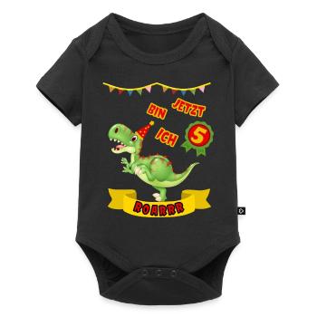 Geschenkidee Geburtstag 5 Jahre Junge Dinosaurier - Baby Premium Kurzarmbody - Schwarz - Vorne