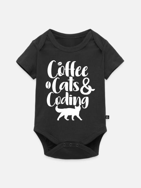Coffee Cats And Coding - Baby Premium Kurzarmbody - Schwarz