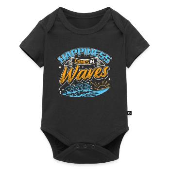 Happiness Comes In Waves Surfen Ocean Sommerurlaub - Baby Premium Kurzarmbody - Schwarz - Vorne