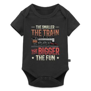 Plus le train est petit, plus le chemin de fer miniature est grand - Body à manches courtes Premium Bébé - noir - Devant