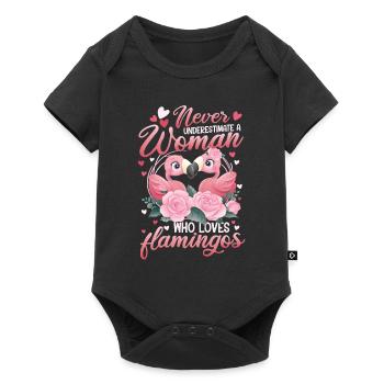 Ne sous-estimez jamais une femme qui aime les flamants roses - Body à manches courtes Premium Bébé - noir - Devant