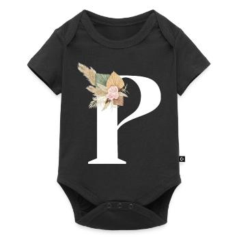 Buchstabe P blumig - Baby Premium Kurzarmbody - Schwarz - Vorne