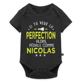Nicolas si tu veux la perfection à vélo cycliste - Body à manches courtes Premium Bébé - noir - Devant