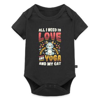 All I need is love, yoga and cat - Baby Premium short-sleeve bodysuit - black - Front