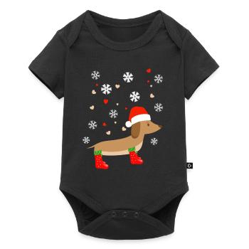 Lustiger Dackel im Winter mit Wiehnachtsmütze - Baby Premium Kurzarmbody - Schwarz - Vorne