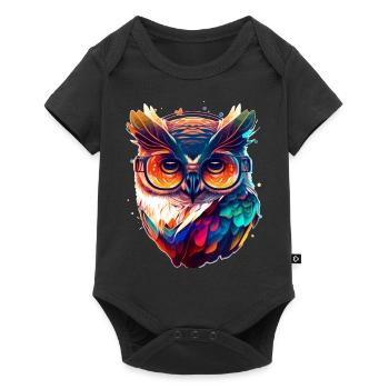 Colorful Barn Owl Nocturnal Bird with Glasses - Baby Premium short-sleeve bodysuit - black - Front