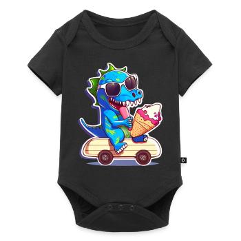 Dino dinosaure sur skateboard mangeant de la crème glacée - Body à manches courtes Premium Bébé - noir - Devant