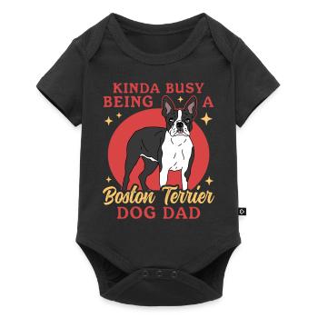 Boston Terrier Hund Papa Bostie Hunde Hundebesitzer Bosto - Baby Premium Kurzarmbody - Schwarz - Vorne