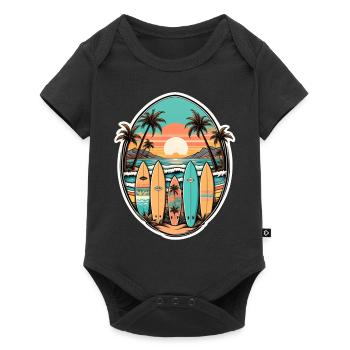 surf plage palmier soleil vacances - Body à manches courtes Premium Bébé - noir - Devant