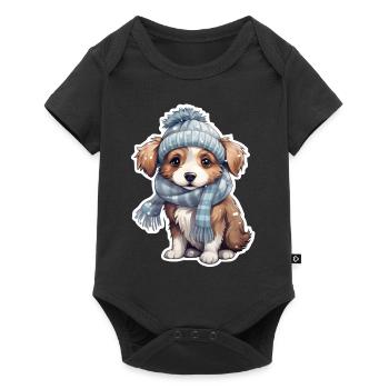 chiot mignon en hiver - Body à manches courtes Premium Bébé - noir - Devant
