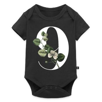 Nummer 9 Blumengrün -9. Blumengeburtstag - Baby Premium Kurzarmbody - Schwarz - Vorne