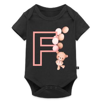 Lettre f rose ours - Body à manches courtes Premium Bébé - noir - Devant