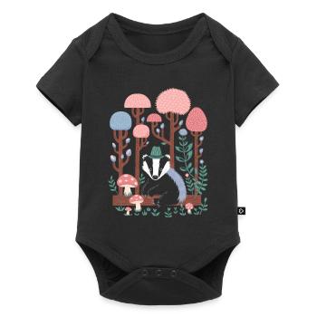 Cottagecore Waldlandschaft mit Dachs und Pilzen - Baby Premium Kurzarmbody - Schwarz - Vorne